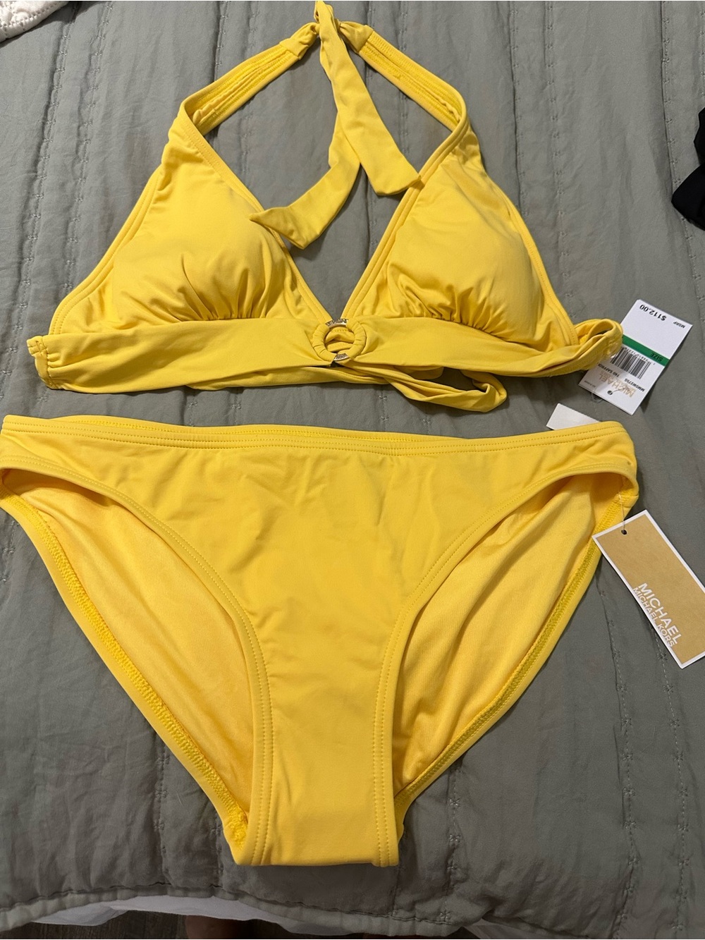 Michael Kors Bright Yellow Halter Bikini with Ring Detail